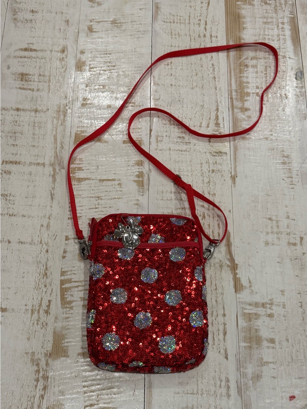 Disney Parks Red Sequins Polka Dot Crossbody Bag Red and White Minnie Mouse - Picture 2 of 14